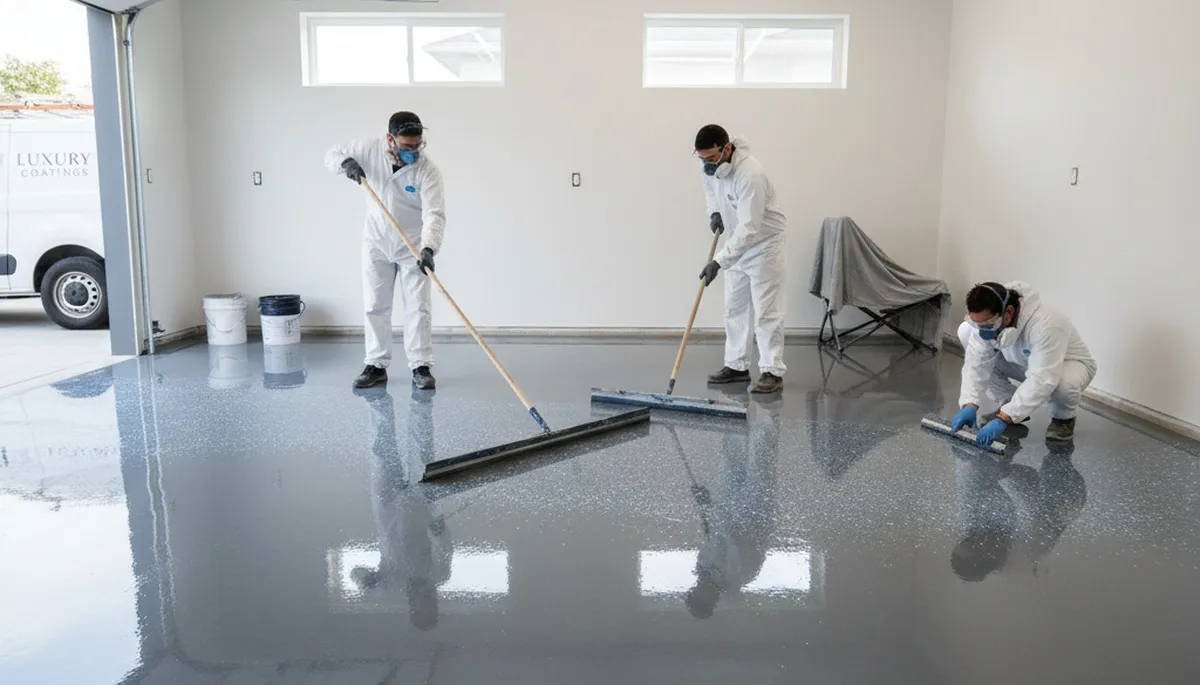 Epoxy garage floor coating in Staten Island, NY by professional house painters for durable finish