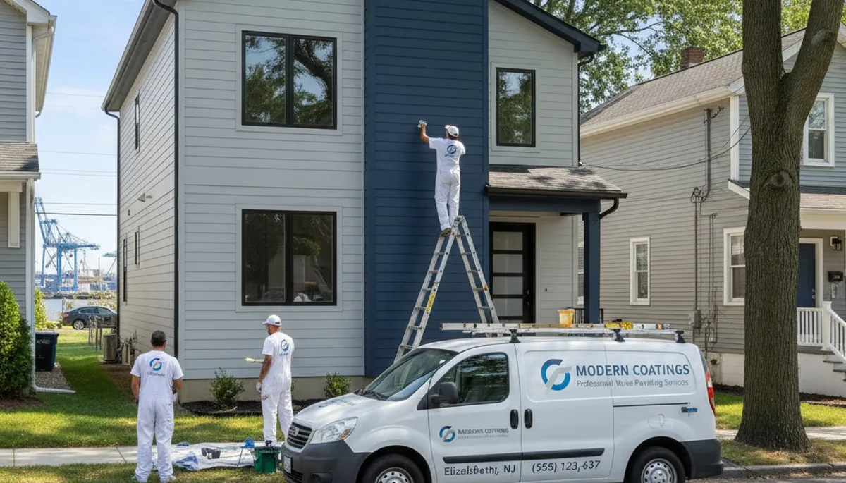 Professional house painters working on a Staten Island NY home exterior repaint project