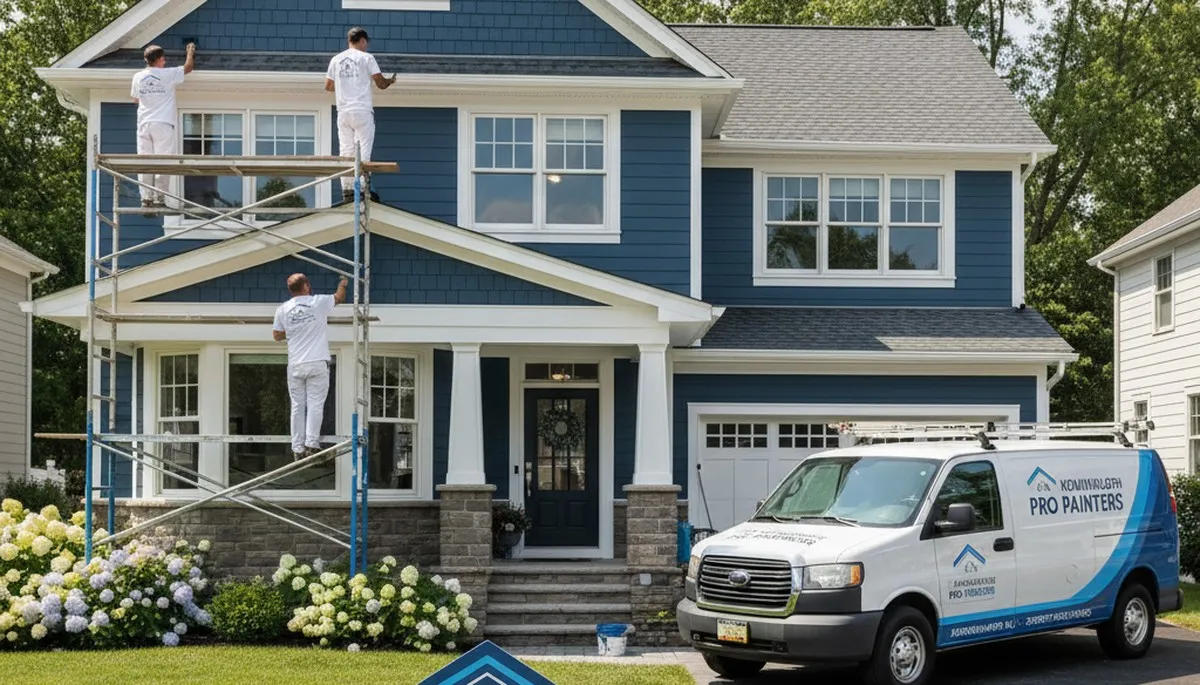 Professional house painters working on Staten Island NY home exterior repainting project