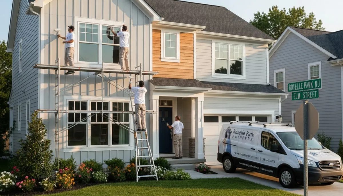 Professional house painters working on residential exterior in Staten Island NY